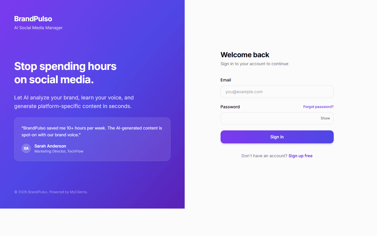 BrandPulso dashboard showing AI-assisted content planning